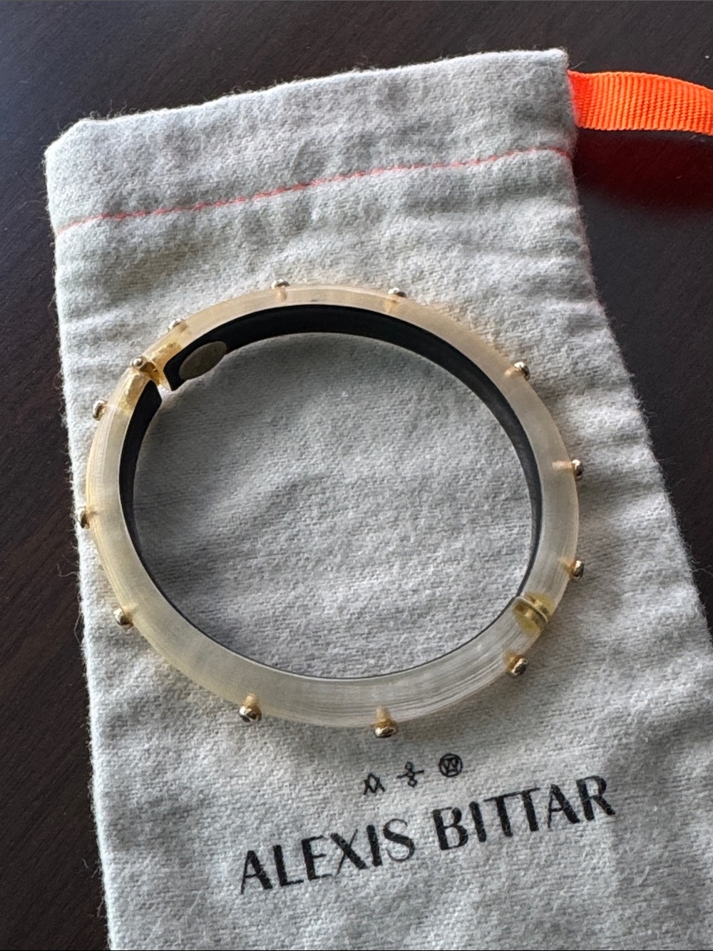 Alexis Bittar Translucent Yellow Hinge Gold-Tone Studded Acrylic Bangle